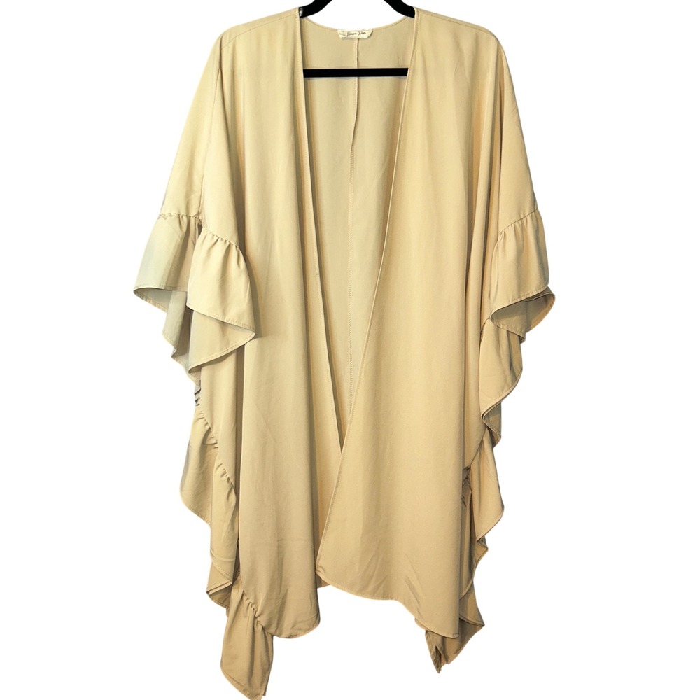 Beeson River Womens Ruffle Sleeve Kimono Cardigan Large Boho Coastal Grandma